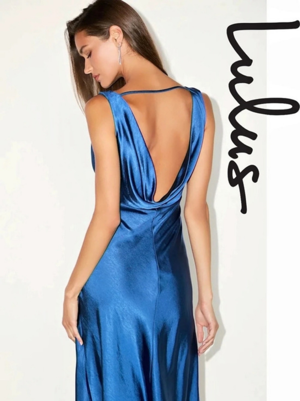 Lulus - Incredible Love Navy Satin Cowl Back Midi Slip Dress - XXS - Picture 5 of 7